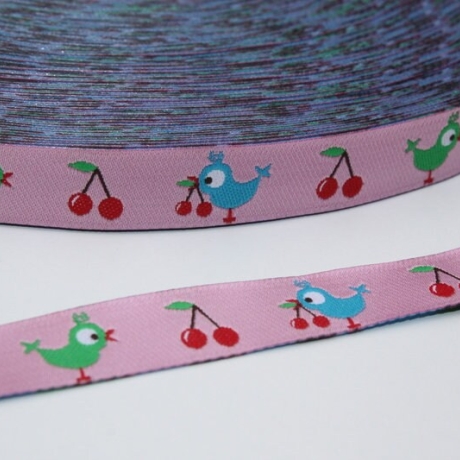 3m Webband BIRDIE rosa Vogel Kirschen