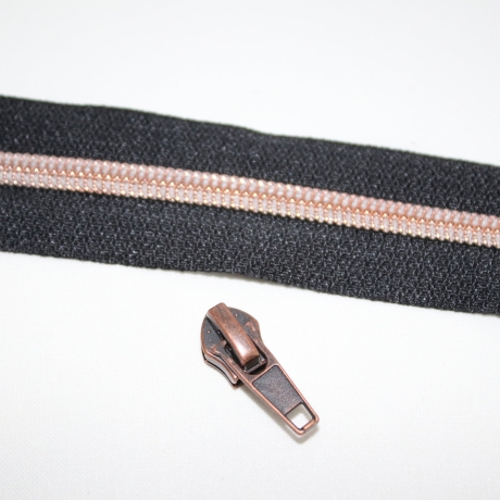 50cm kupferrot metall Reißverschluss schwarz + 2x Zipper