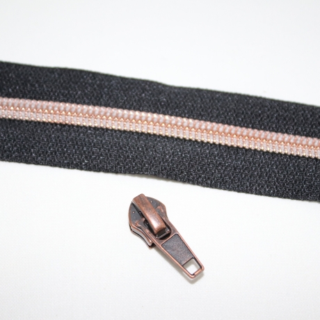 50cm rosegold Reißverschluss schwarz + 2x Zipper kupferrot