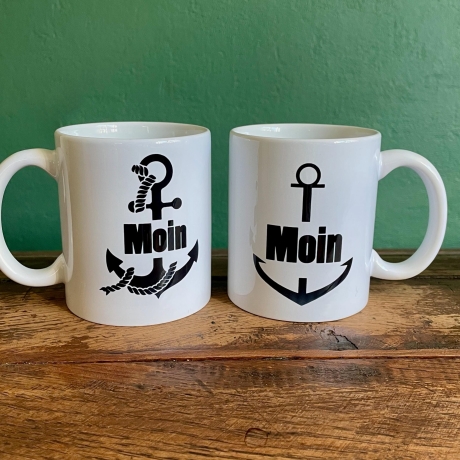 Tasse bedruckt mit Motiv Anker Moin *spülmaschinengeeignet*