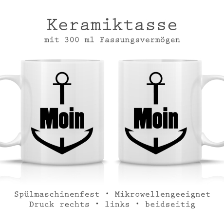 Tasse bedruckt mit Motiv Anker Moin *spülmaschinengeeignet*
