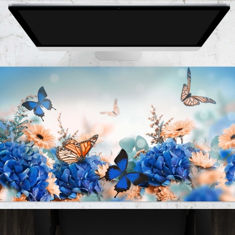Schreibtischunterlage XXL – Frühlingswiese mit Schmetterling – 100 x 50 cm – Schreibunterlage für Kinder aus erstklassigem Premium Vinyl
