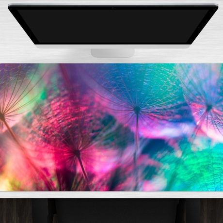 Schreibtischunterlage XXL – Pusteblume im bunten Farbspiel  – 100 x 50 cm – Schreibunterlage für Kinder aus erstklassigem Premium Vinyl