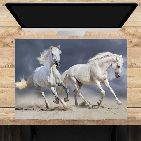 Schreibtischunterlage –Gallopierende Pferde - Schimmel weiß– 70 x 50 cm – Schreibunterlage aus erstklassigem Premium Vinyl – Made in Germany