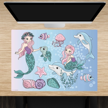 Schreibtischunterlage – Meerjungfrauen unter Wasser – 70 x 50 cm – Schreibunterlage aus erstklassigem Premium Vinyl – Made in Germany