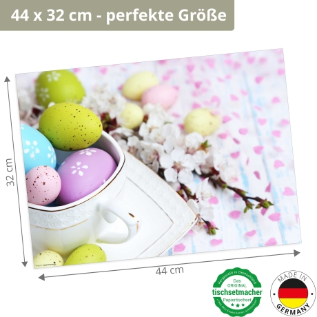 12 Tischsets - Bunte Ostereier mit Blüten - aus extra dickem Naturpapier - Hergestellt in Deutschland