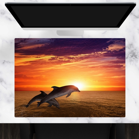 Schreibtischunterlage – Delfine im Sonnenuntergang – 70 x 50 cm – Schreibunterlage aus erstklassigem Premium Vinyl – Made in Germany
