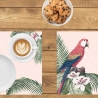 Tischsets I Platzsets abwaschbar - Papagei mit Hibiskus & Palmen - 4 Stück - 40 x 30 cm - rutschfeste Tischdekoration - Made in Germany
