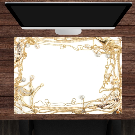 Schreibtischunterlage – Goldschmuck mit Diamanten Rahmen – 70 x 50 cm – Schreibunterlage aus erstklassigem Premium Vinyl – Made in Germany
