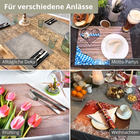 12 Tischsets - Schönes Osterarrangement auf Holztisch - aus extra dickem Naturpapier - Hergestellt in Deutschland