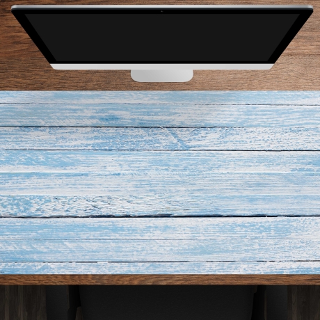 Schreibtischunterlage XXL – Blaue Holzbretter im Vintage-Look – 100 x 50 cm – Schreibunterlage für Kinder aus erstklassigem Premium Vinyl