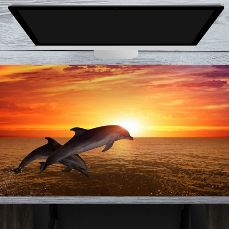 Schreibtischunterlage XXL – Delfine im Sonnenuntergang – 100 x 50 cm – Schreibunterlage für Kinder aus erstklassigem Premium Vinyl