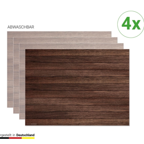 Tischsets I Platzsets abwaschbar - Braune Holzoptik - aus Premium Vinyl - 4 Stück - 44 x 32cm - Tischdekoration - Made in Germany