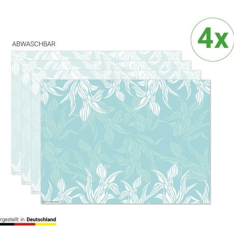 Tischsets I Platzsets abwaschbar - Florales Muster in Mint - aus Premium Vinyl - 4 Stück - 44 x 32 cm - Tischdekoration - Made in Germany