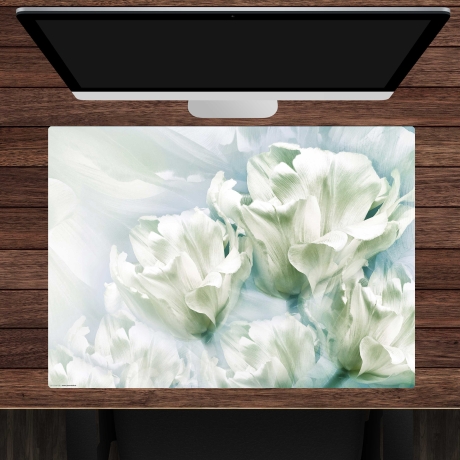 Schreibtischunterlage – Romantische weiße Tulpen – 70 x 50 cm – Schreibunterlage aus erstklassigem Premium Vinyl – Made in Germany