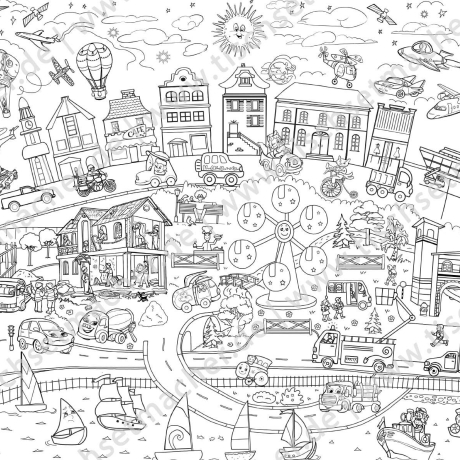 Tischsets | Platzsets - Malvorlage "Wimmelbild-Set" zum Ausmalen