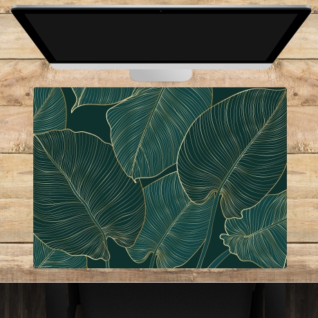 Schreibtischunterlage – Tropische Blätter mit Goldadern – 70 x 50 cm – Schreibunterlage aus erstklassigem Premium Vinyl – Made in Germany