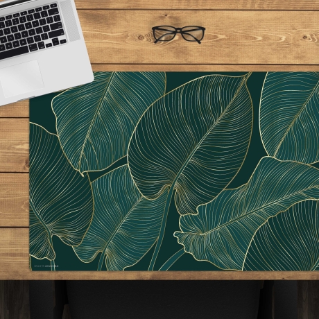 Schreibtischunterlage –  Tropische Blätter mit Goldadern – 60 x 40 cm – Schreibunterlage aus erstklassigem Premium Vinyl – Made in Germany