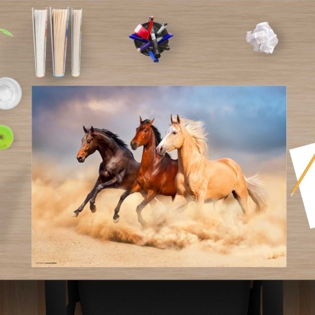 Schreibtischunterlage – Drei Pferde – 60 x 40 cm – Schreibunterlage für Kinder aus erstklassigem Premium Vinyl – Made in Germany