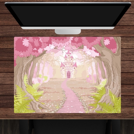 Schreibtischunterlage – Märchenschloss im rosa Zauberwald – 70 x 50 cm – Schreibunterlage aus erstklassigem Premium Vinyl – Made in Germany