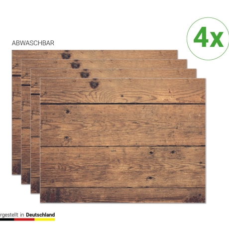 Tischsets I Platzsets abwaschbar - Holzoptik braun - aus Premium Vinyl - 4 Stück - 44 x 32 cm - rutschfeste Tischdekoration Made in Germany