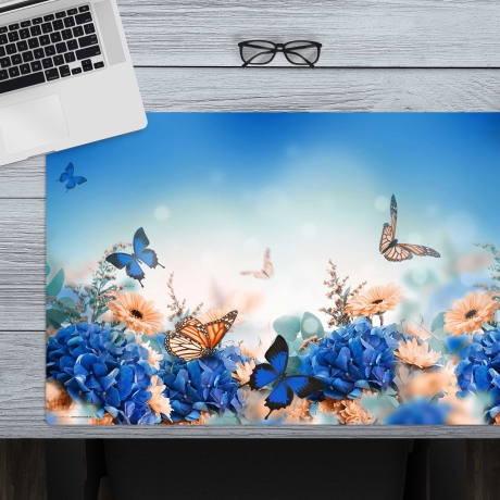 Schreibtischunterlage –  Frühlingswiese mit Schmetterling – 60 x 40 cm – Schreibunterlage für Erwachsene aus Premium Vinyl – Made in Germany