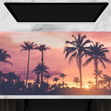 Schreibtischunterlage XXL – Palmen im Sonnenuntergang – 100 x 50 cm – Schreibunterlage für Kinder aus erstklassigem Premium Vinyl