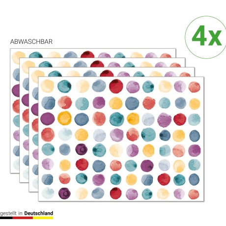 Tischsets I Platzsets abwaschbar - Bunte Punkte Muster - 4 Stück - 40 x 30 cm - rutschfeste Tischdekoration aus Vinyl - Made in Germany