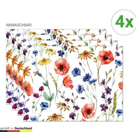 Tischsets I Platzsets abwaschbar - Wiesenblumen - 4 Stück - 40 x 30 cm - rutschfeste Tischdekoration aus Premium-Vinyl