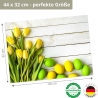 12 Tischsets - Ostereier mit gelben Tulpen - aus extra dickem Naturpapier - Hergestellt in Deutschland