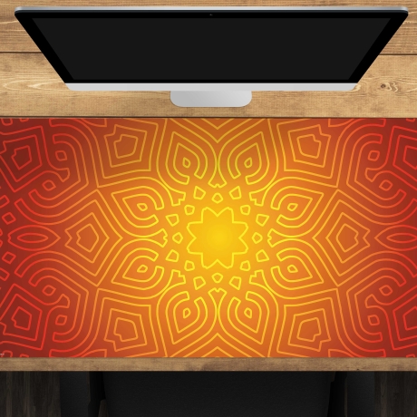 Schreibtischunterlage XXL – Mandala rot-gelb – 100 x 50 cm – Schreibunterlage für Kinder aus erstklassigem Premium Vinyl
