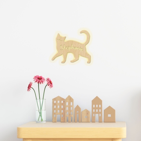 Wandlampe Katze Kinderzimmer personalisierte Lampe mit Namen Nachtlicht Leuchte Wandleuchte Dekoration Jungen Mädchen Baby Schlummerlicht