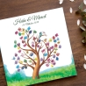 Gästebuch Hochzeit Fingerabdruck Leinwand Personalisiert Tree & Birds Brautpaar Geschenk Hochzeitsdekoration Namen 50x50 cm Keilrahmen