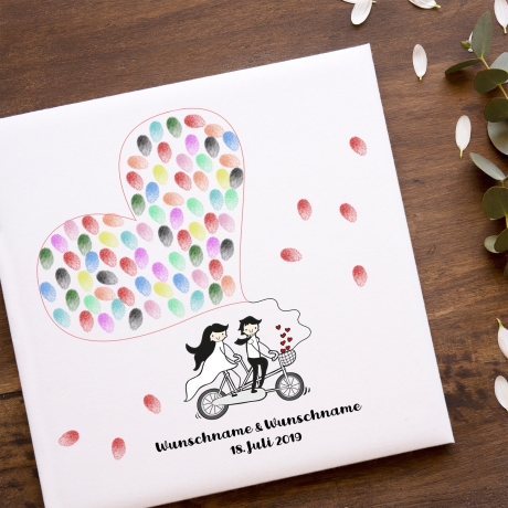 Gästebuch Hochzeit Fingerabdruck Fahrrad Bike Leinwand Personalisiert Brautpaar Geschenk Hochzeitsdekoration Namen 50x50 cm Keilrahmen