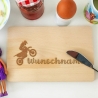 Frühstücksbrettchen Holz mit Gravur Name Motorrad, Buche Natur, Schneidebrett graviert für Jungen Mädchen, Holzbrettchen Kinder Geschenk