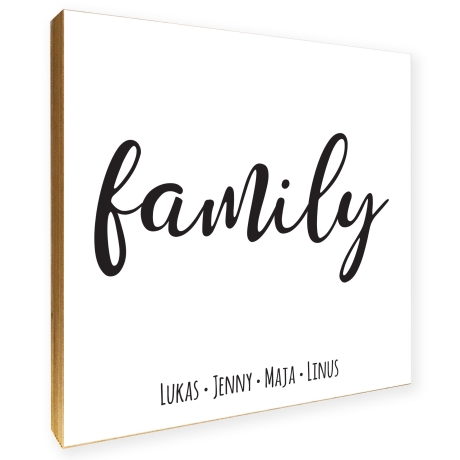 Holzbild Familie personalisiert Geschenk Namen Holzschild, 15x15 cm aufhängen o. hinstellen Family Dankeschön Wandbild Dekoration