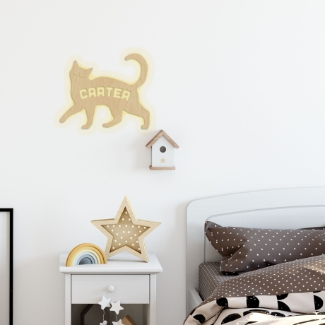 Wandlampe Katze Kinderzimmer personalisierte Lampe mit Namen Nachtlicht Leuchte Wandleuchte Dekoration Jungen Mädchen Baby Schlummerlicht