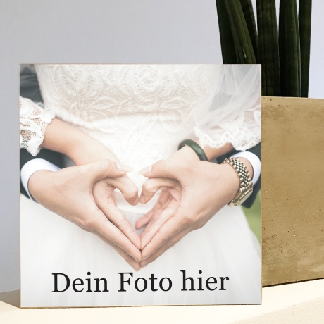 Holzbild Hochzeitsfoto personalisiert Geschenk Namen Holzschild, 15x15 cm aufhängen o. hinstellen Geburt Hochzeit Dankeschön Wandbild