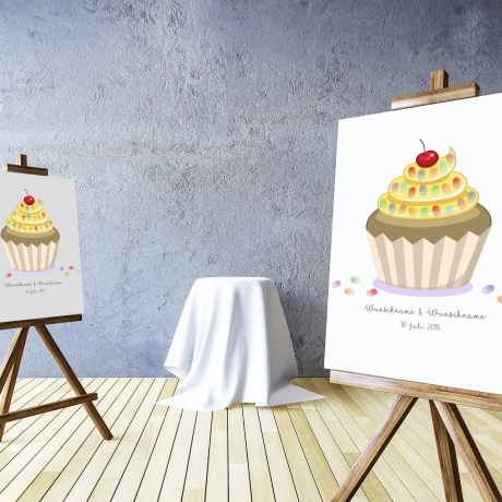 Gästebuch Hochzeit Fingerabdruck Leinwand Personalisiert Cupcake Torte Brautpaar Geschenk Hochzeitsdekoration Namen 50x50 cm Keilrahmen