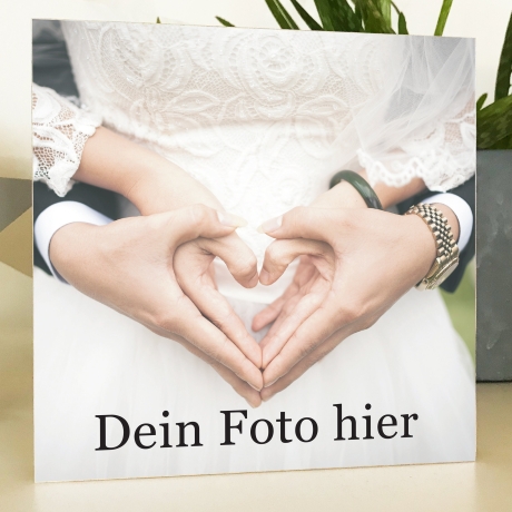 Holzbild Hochzeitsfoto personalisiert Geschenk Namen Holzschild, 15x15 cm aufhängen o. hinstellen Geburt Hochzeit Dankeschön Wandbild