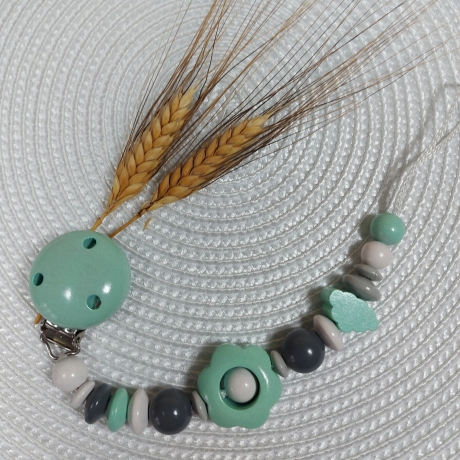 Schnullerkette in mint/grau