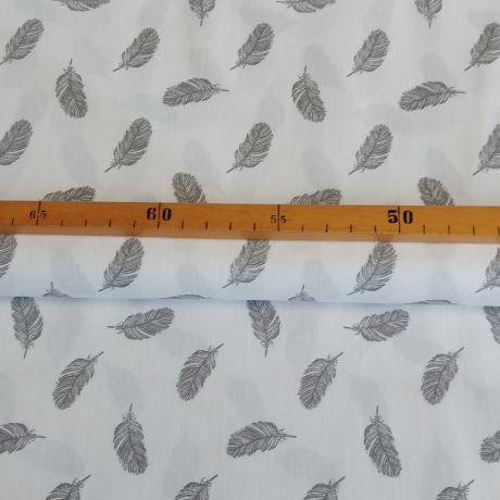 Baumwollstoff - Federn in weiß/grau - ab 25 cm