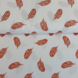 Baumwollstoff - Federn in weiß/terra - ab 25 cm