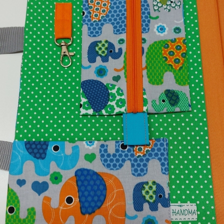Hübsche Maltasche für Kids - grau/blau/bunt Elefanten