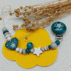 Schnullerkette Stern in weiss/petrol