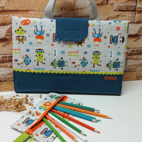 Sehr praktische Maltasche/Zeichentasche für Kids - kleine Roboter