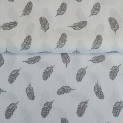 Baumwollstoff - Federn in weiß/grau - ab 25 cm