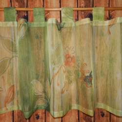 Scheibengardine leichter Voile in grün gemustert mit Schlaufen