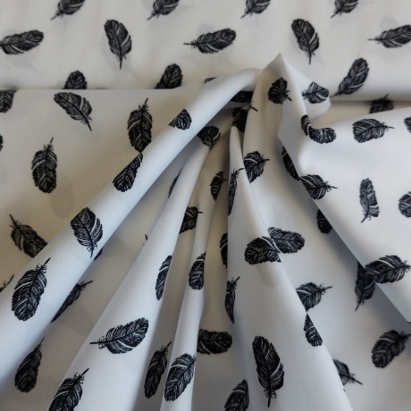 Baumwollstoff - Federn in weiß/schwarz - ab 25 cm