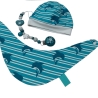 Mützchen Beanie Spucktuch Halstuch für Baby-Delphine petrol/weiss
